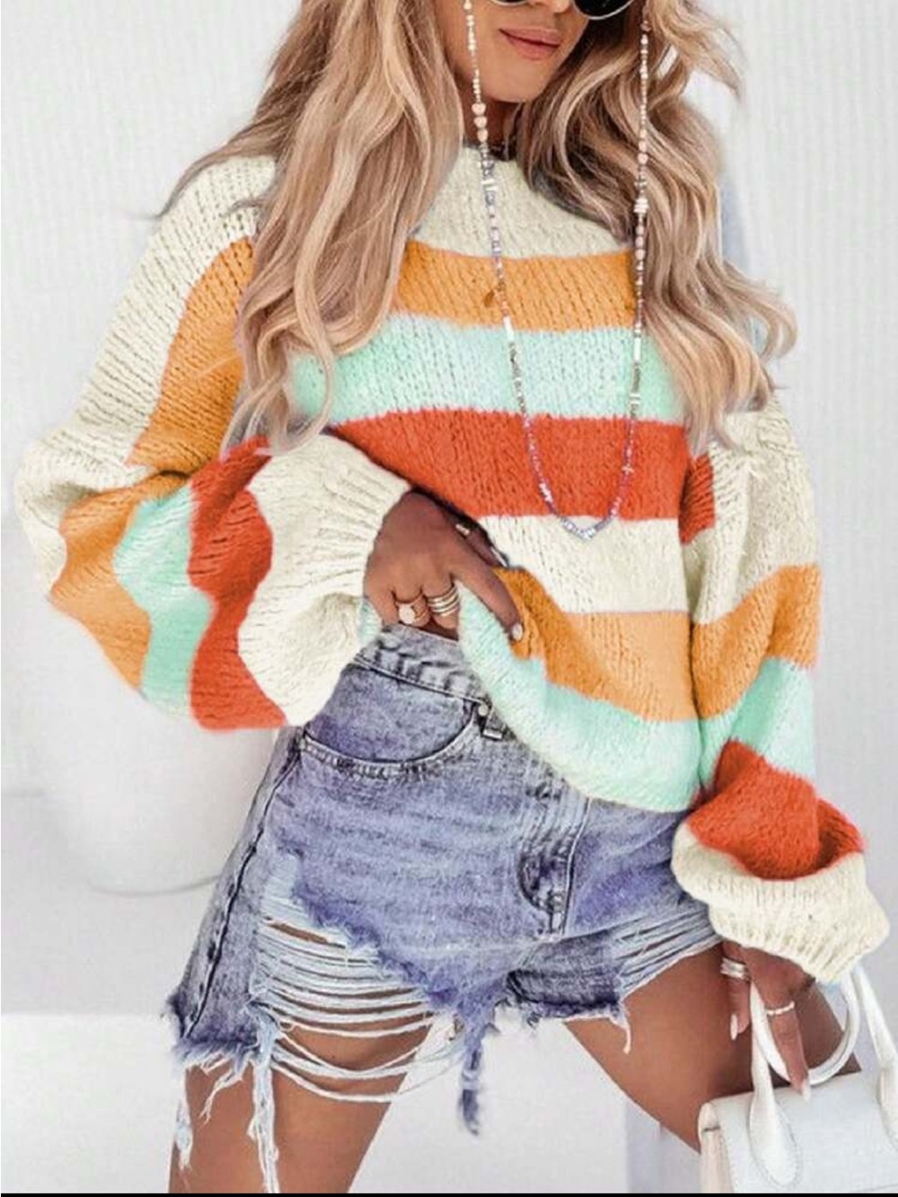 Classic Luxe Pastel Striped Knit Top Pullover Sweater
